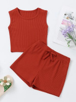 Toddler Girls Ribbed Knit Tank Top & Bow Front Shorts