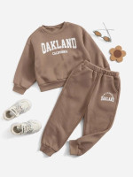 Toddler Girls Letter Graphic Thermal Lined Sweatshirt & Sweatpants