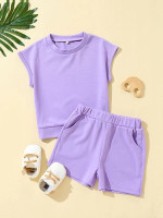 Toddler Girls Batwing Sleeve Top & Track Shorts