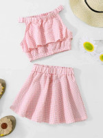 Toddler Girls Gingham Ruffle Trim Top & Flare Skirt
