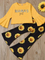 Toddler Girls Letter Graphic Tee & Sunflower Pants Set