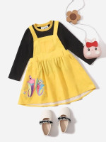 Toddler Girls Contrast Trim Tee & Cartoon Graphic Overall Dress
