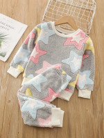 Toddler Girls Star Pattern Flannel Pullover & Sweatpants
