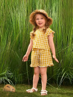 Toddler Girls Gingham Print Frill Wrap Blouse & Shorts Set