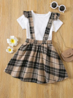 Toddler Girls Solid Tee & Plaid Pinafore Skirt