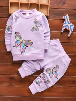 Toddler Girls Butterfly Print Pullover & Sweatpants