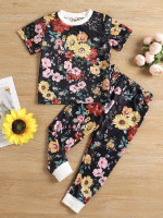 Toddler Girls Floral Print Tee & Sweatpants