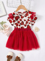 Toddler Girls Allover Heart Print Contrast Mesh Top & Skirt