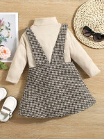 Toddler Girls Houndstooth Double Breasted Overall Dress & Mock Neck Tee
