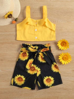 Toddler Girls Button Front Cami Top & Floral Print Belted Shorts