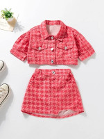 Toddler Girls Houndstooth Flap Detail Jacket With Asymmetrical Skirt