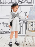 Toddler Girls Plaid Vest Jacket & Ruffle Hem Smock Dress