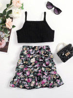 Toddler Girls Cami Top & Allover Floral Print Ruched Ruffle Hem Skirt