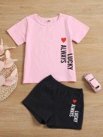 Toddler Girls Heart & Letter Graphic Tee & Shorts
