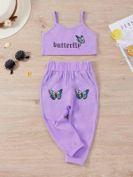 Toddler Girls Butterfly & Letter Graphic Cami Top & Sweatpants