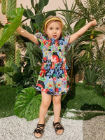 Toddler Girls Floral Puff Sleeve Top & Ruffle Hem Shorts