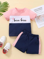 Toddler Girls Letter Graphic Colorblock Tee & Shorts