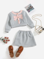 Toddler Girls Bow Front Single Breasted Textured Sweatshirt & Skirt