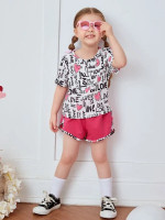 Toddler Girls Letter And Heart Print Tee & Track Shorts