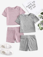 Toddler Girls 2sets Marled Knit Tee & Shorts