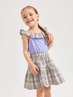 Toddler Girls Plaid Ruffle Trim Top and Skirt Set