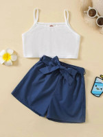 Toddler Girls Solid Cami Top & Belted Shorts