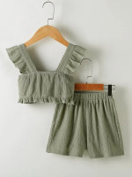 Toddler Girls Ruffle Trim Textured Top & Shorts