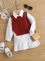 Toddler Girls Asymmetrical Vest & Ruffle Hem Shirt Dress