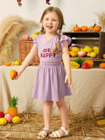 Toddler Girls Slogan Graphic Butterfly Sleeve Tee & Skirt Set
