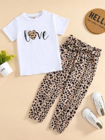 Toddler Girls Heart & Letter Graphic Tee & Dalmatian Print Belted Pants