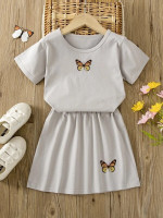 Toddler Girls Butterfly Print Top & Skirt