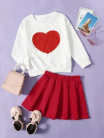 Toddler Girls Heart Print Sweatshirt & Pleated Skirt