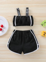 Toddler Girls Contrast Letter Tape Cami Top & Binding Shorts