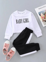 Toddler Girls Letter Graphic Pullover & Contrast Side Seam Sweatpants
