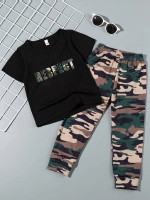 Toddler Girls Camo & Letter Graphic Tee & Sweatpants
