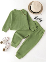Toddler Girls Ribbed Knit Button Side Sweatshirt & Sweatpants