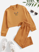Toddler Girls Butterfly Embroidery Sweatshirt & Pants