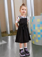 Toddler Girls Letter Graphic Tee & Letter Print Belt Dress