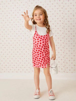 Toddler Girls Heart Print Overall Dress & Tee