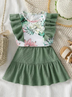 Toddler Girls Floral Print Ruffle Trim Top & Skirt