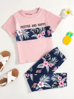 Toddler Girls Slogan And Tropical Print Tee & Leggings