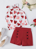 Toddler Girls Heart Print Halter Top & Shorts