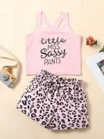 Toddler Girls Letter Graphic Cami Top With Leopard Bow Shorts