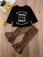 Toddler Girls Slogan Graphic Tee With Leopard Flare Leg Pants