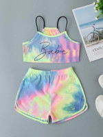 Toddler Girls Letter Graphic Tie Dye Cami Top With Dolphin Shorts
