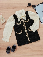 Toddler Girls Bow Front Blouse With Tweed Dress