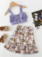 Toddler Girls Ruffle Trim Cami Top & Floral Print Skirt
