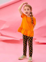 Toddler Girls Ruffle Hem Top & Fruit Print Leggings Set