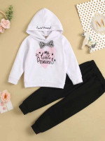 Toddler Girls Letter Graphic Bow Hoodie With Sweatpants