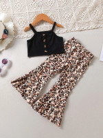 Toddler Girls Solid Cami Top & Leopard Print Flare Leg Pants